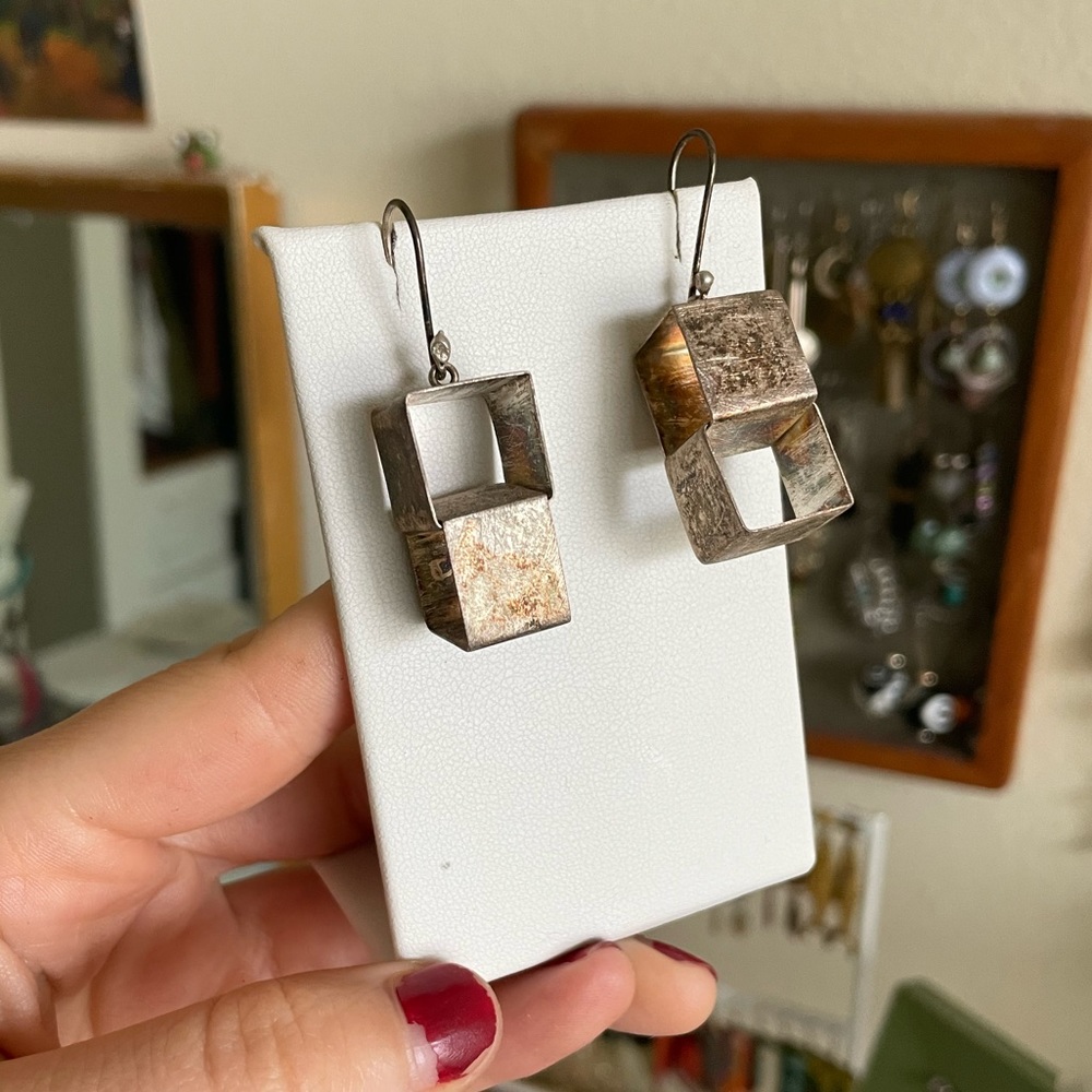 Stackable Square Vintage Silver Earrings - image 6